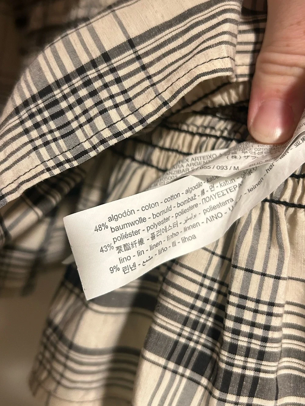 Zara Cream and Black Plaid Puff Sleeve Top Sz Med